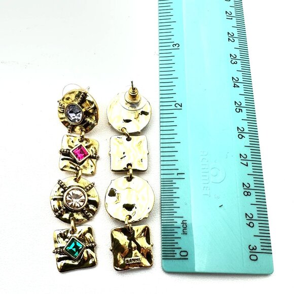 Womens Earrings Pierced Multicolor Rhinestone Gold Tone Chandelier - Picture 4 of 4